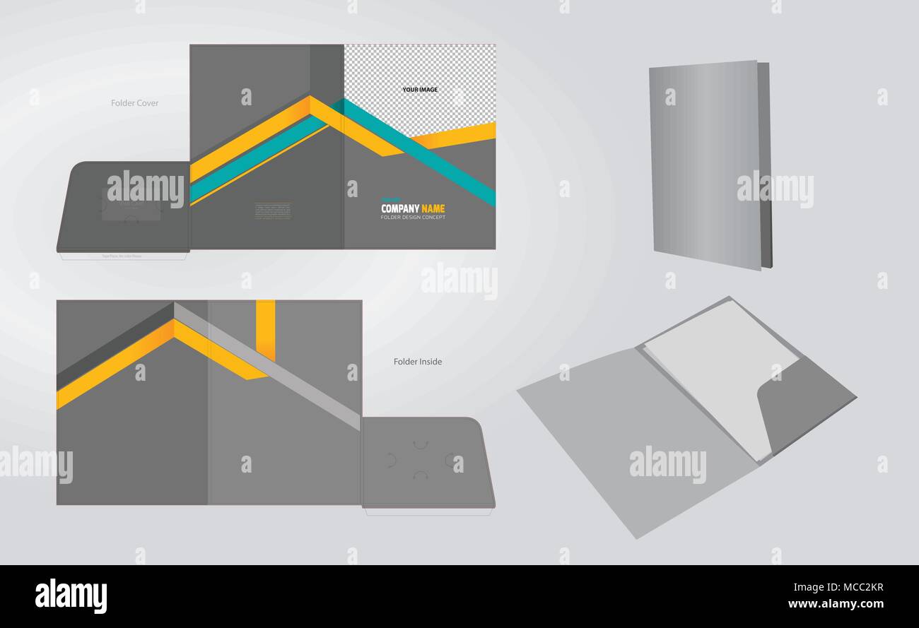 Identità aziendale Cartella Business. Cartella modello di progettazione con Dicut Cutline Illustrazione Vettoriale