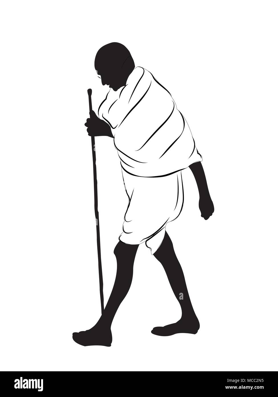 Il Mahatma Gandhi walking.leader di combattenti per la libertà e il padre della nazione. Illustrazione Vettoriale