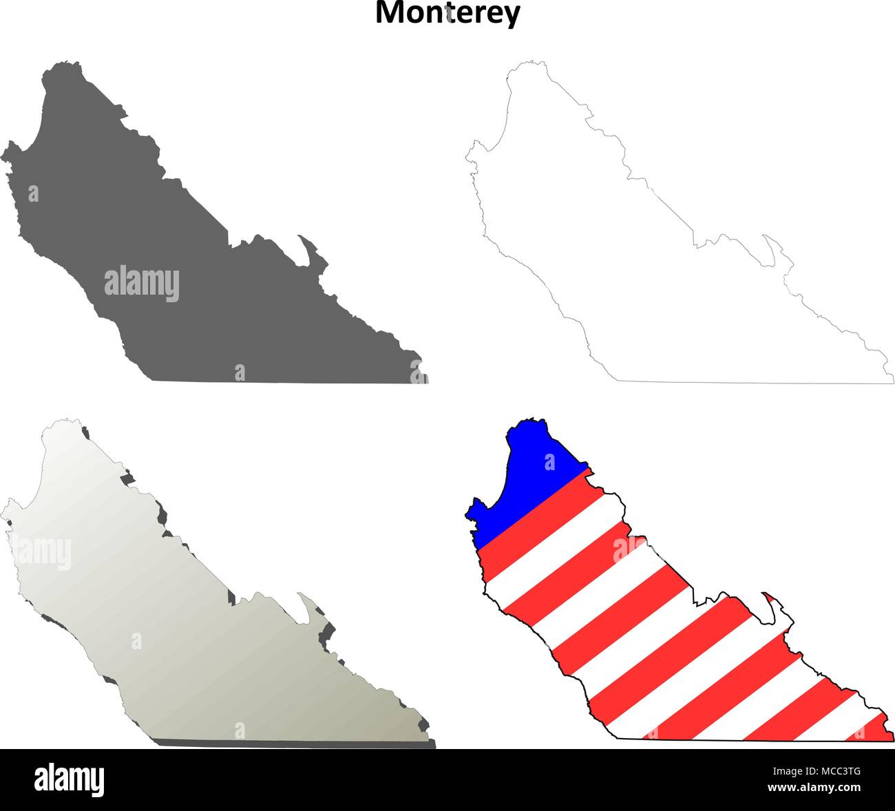 La Contea di Monterey, California mappa di contorno impostato Illustrazione Vettoriale