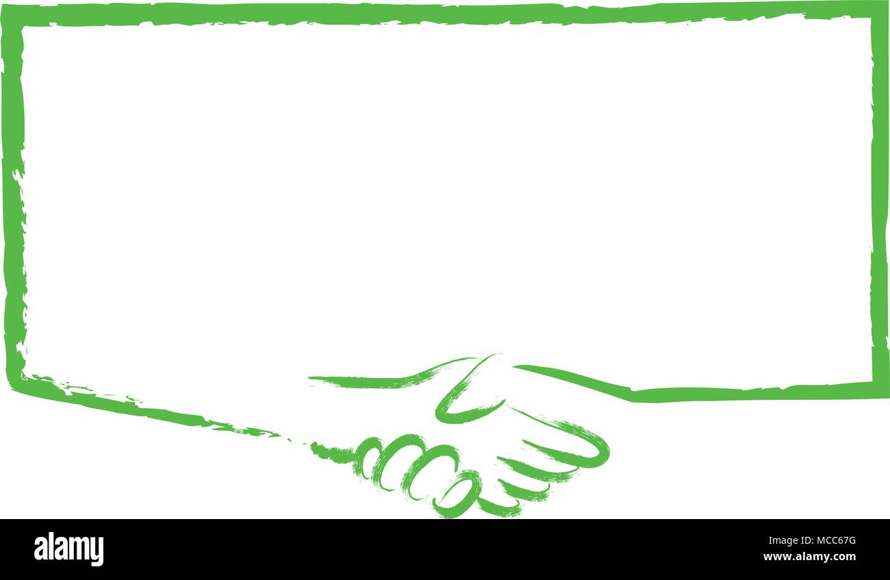 Square discorso bolla con handshake integrato - disegnato a mano vettore isolato icona. Accordo Aziendale segno di simbolo isolato su sfondo bianco Illustrazione Vettoriale