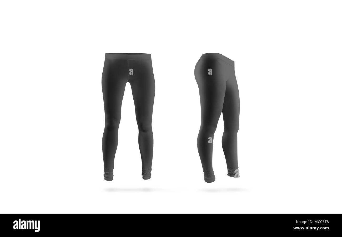 Nero Bianco leggings mockup, vista anteriore e laterale, isolata. Donne  leggins grigio modello. Pantaloni tessuto design presentazione. Sport  tratto pantaloons tig Foto stock - Alamy