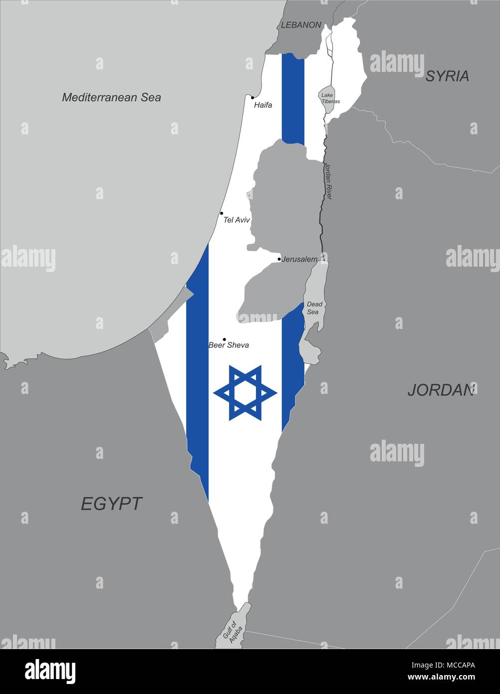Mappa di Israele con la bandiera nazionale Illustrazione Vettoriale