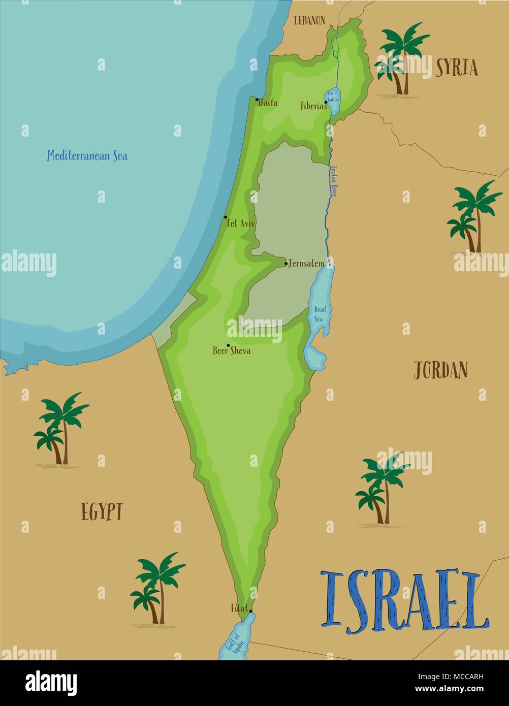 Mappa di Israele in stile cartoon. Illustrazione Vettoriale