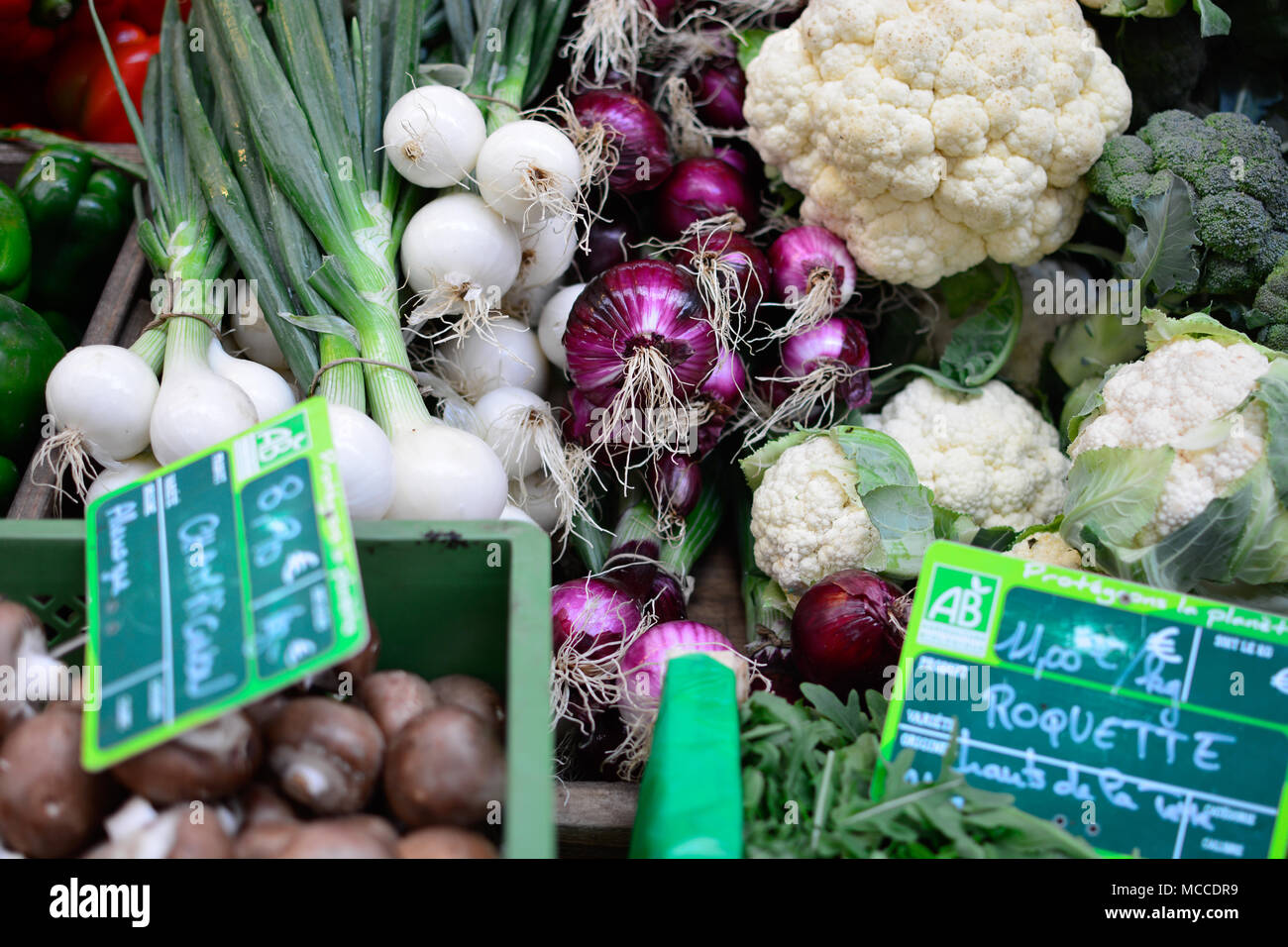 Prodotti freschi dal mercato del contadino Foto Stock