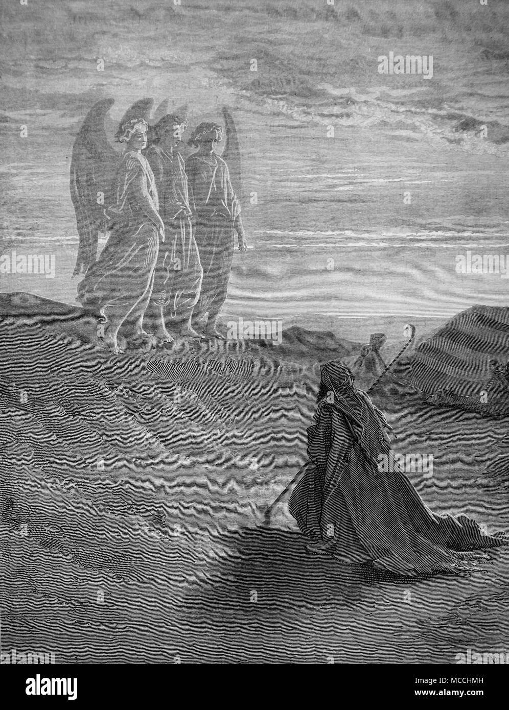 Abramo e i tre angeli. La Bibbia illustrazione di Gustave Doré. Foto Stock