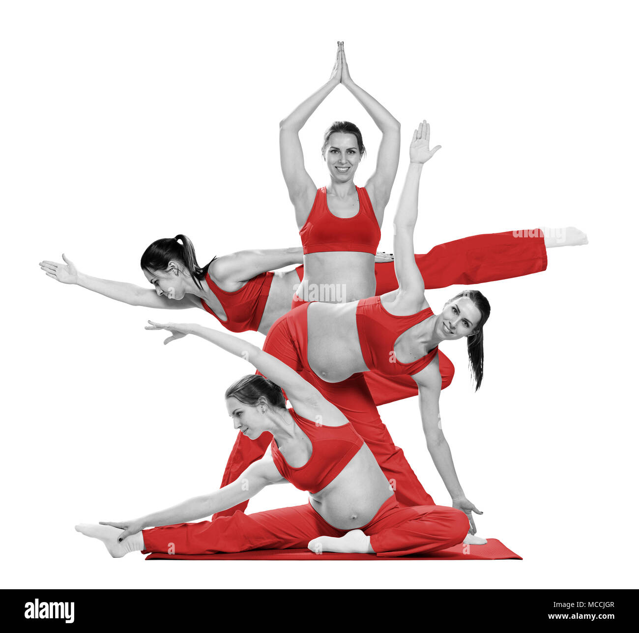 Donna incinta facendo esercizio, isolato Foto Stock