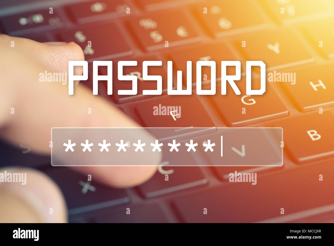 Password ingresso su sfondo sfocato sullo schermo. Password di protezione contro attacchi di hacker. Foto Stock
