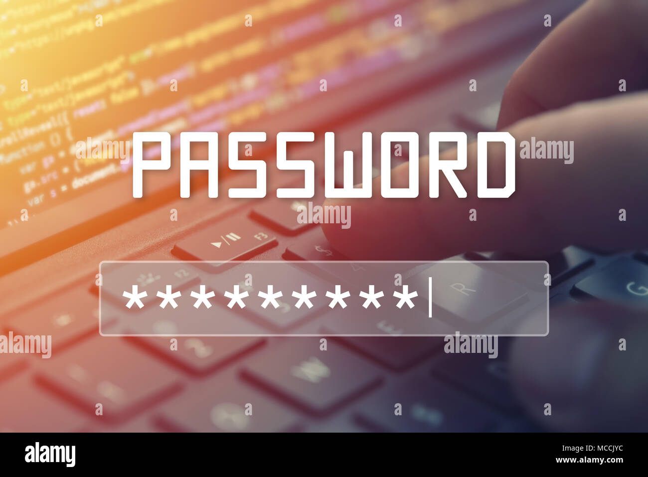 Password ingresso su sfondo sfocato sullo schermo. Password di protezione contro attacchi di hacker. Foto Stock