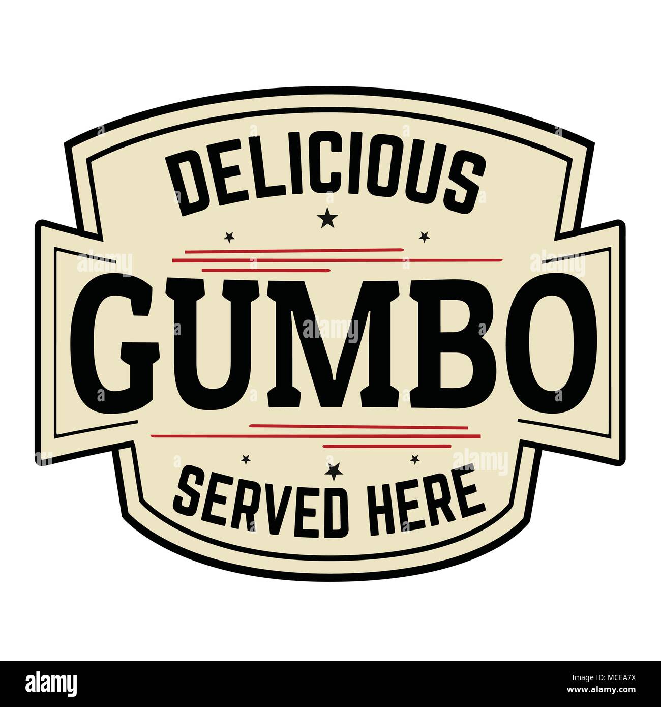 Gumbo deliziosi etichetta o icona su sfondo bianco, illustrazione vettoriale Illustrazione Vettoriale