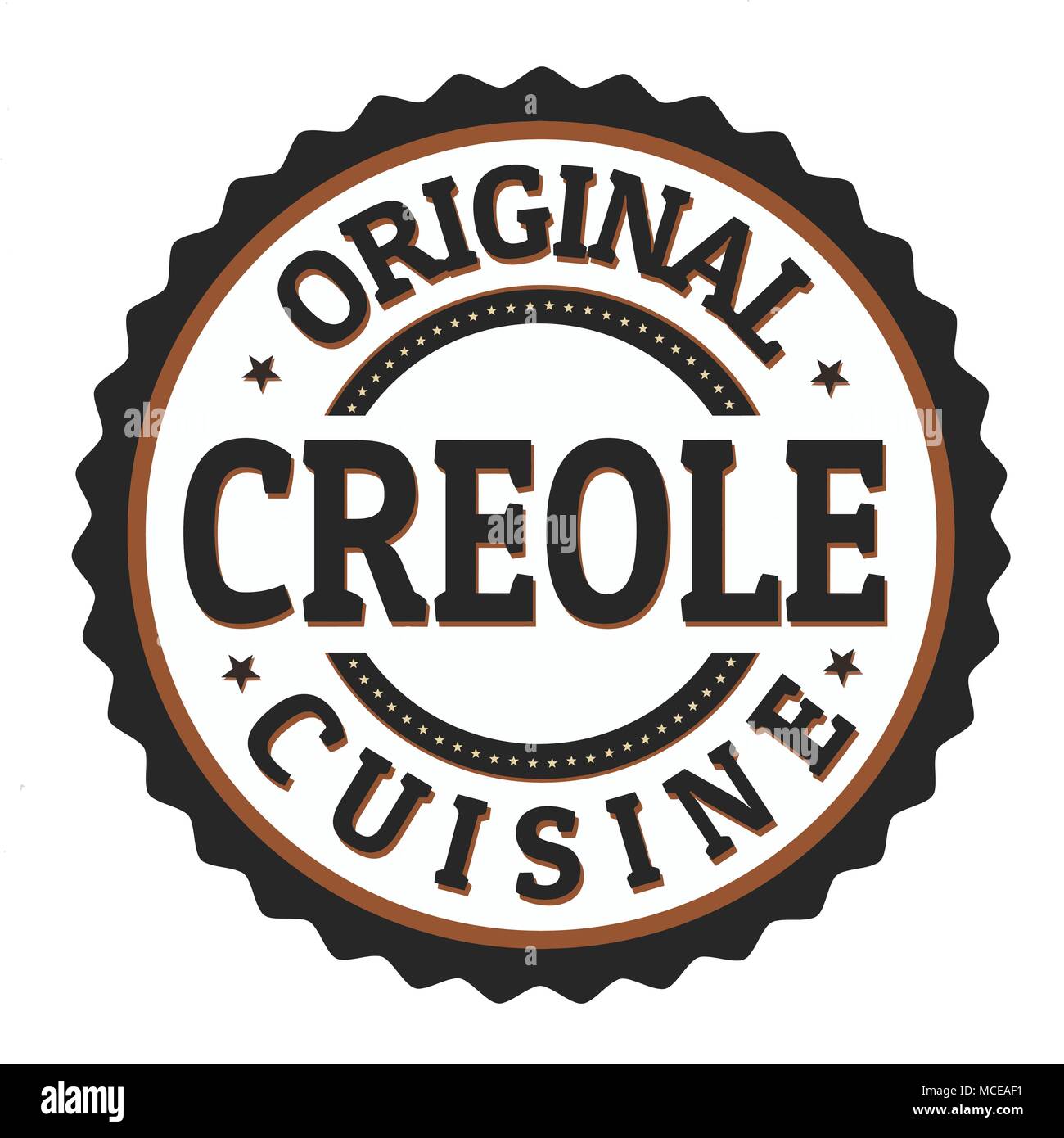 Originale cucina creola etichetta o timbro su sfondo bianco, illustrazione vettoriale Illustrazione Vettoriale