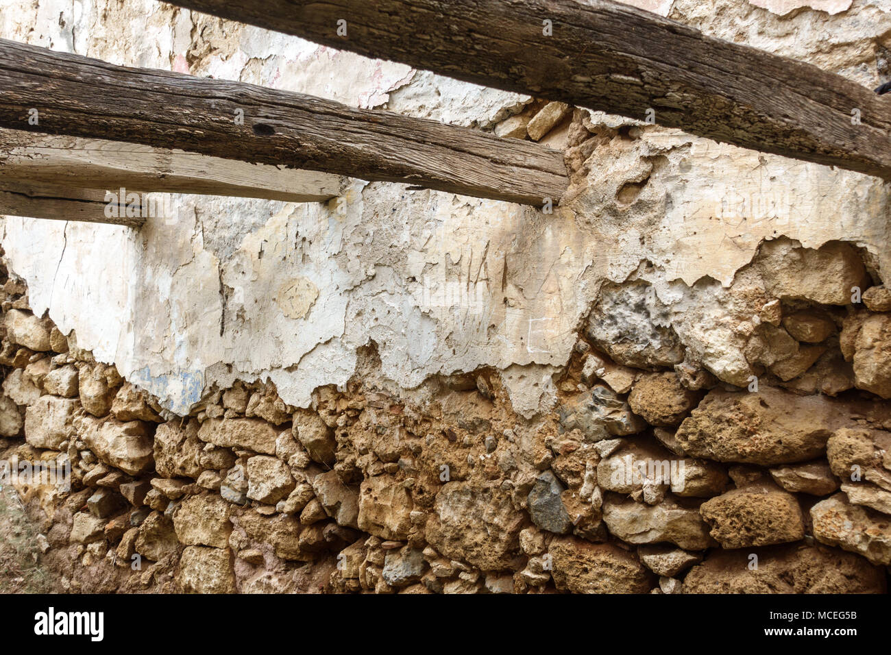 Parete spiovente e legno in Creta, Grecia Foto Stock