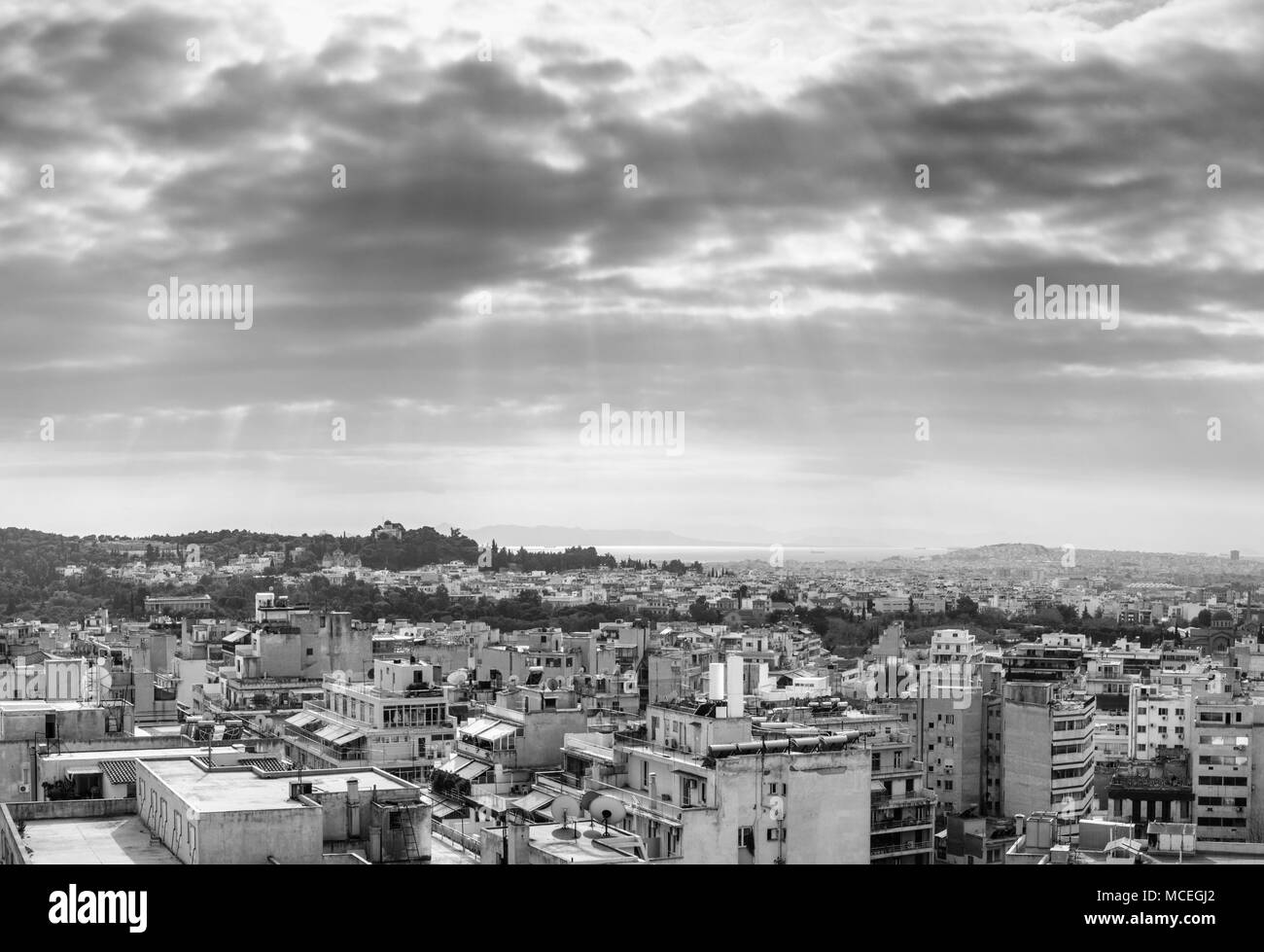 Paesaggio urbano contro sky, Atene, Grecia Foto Stock