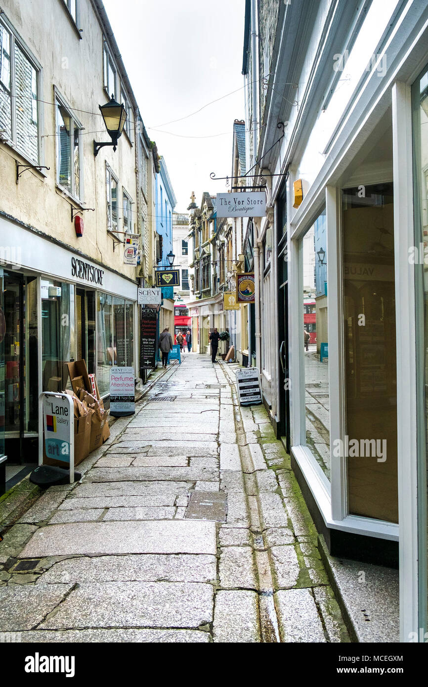 La pittoresca Cattedrale Lane in Truro City Centre in Cornovaglia. Foto Stock