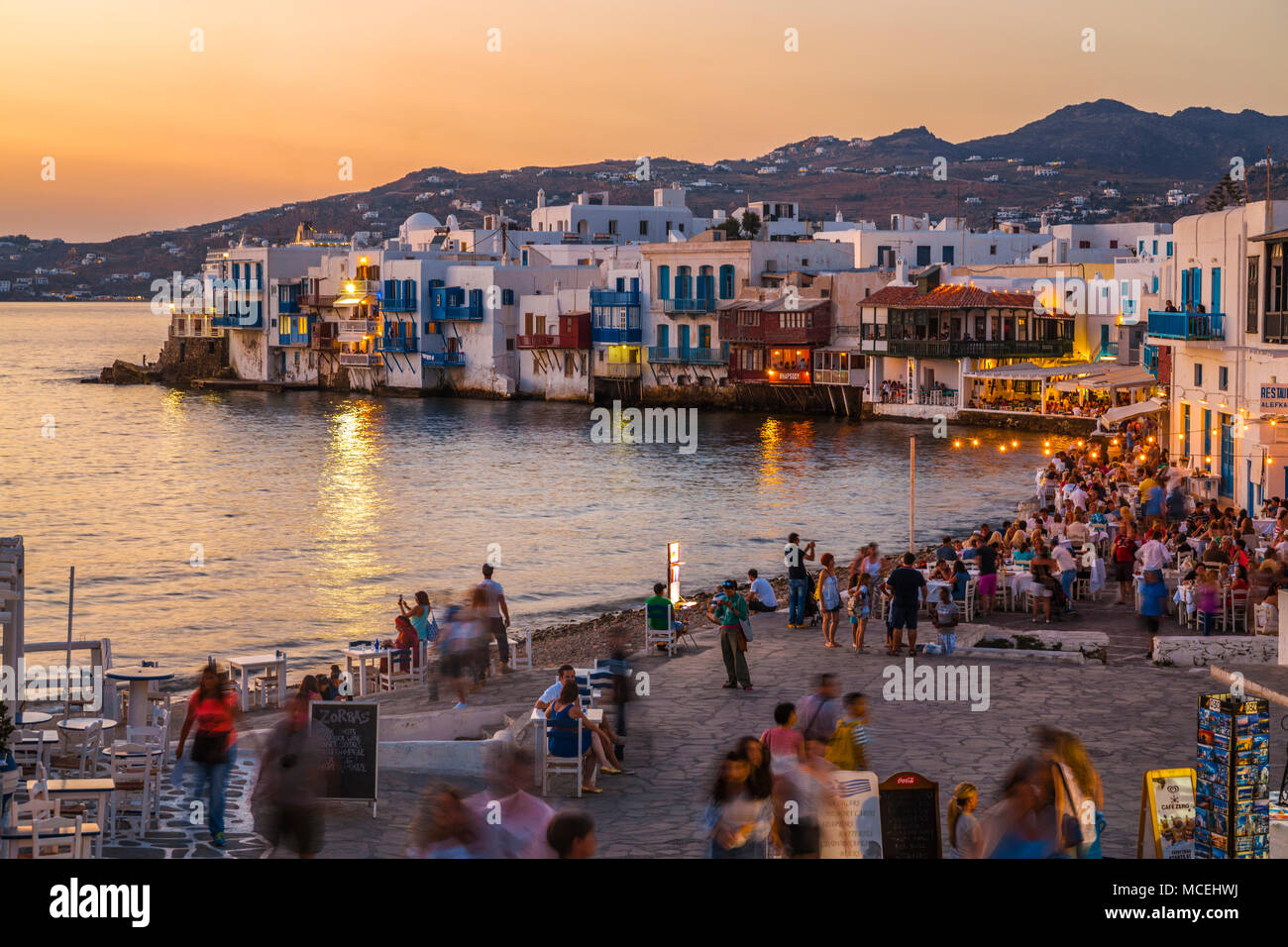 La piccola Venezia. La città di Mykonos. Chora. Isola di Mykonos. Isole Ciclades. La Grecia Foto Stock