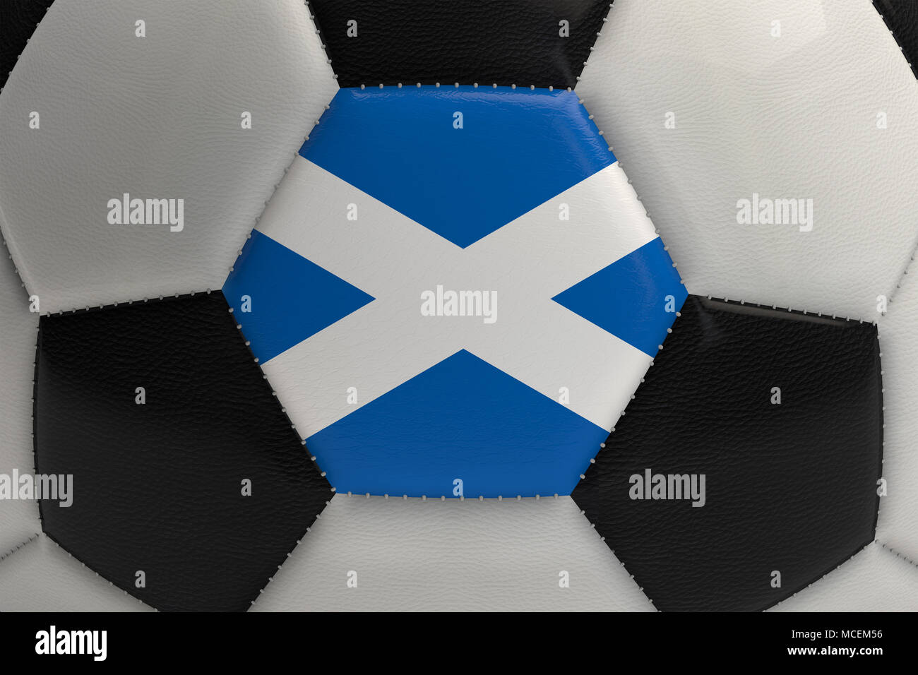 Close up di un pallone da calcio con la Scozia bandiera. Il rendering 3D Foto Stock
