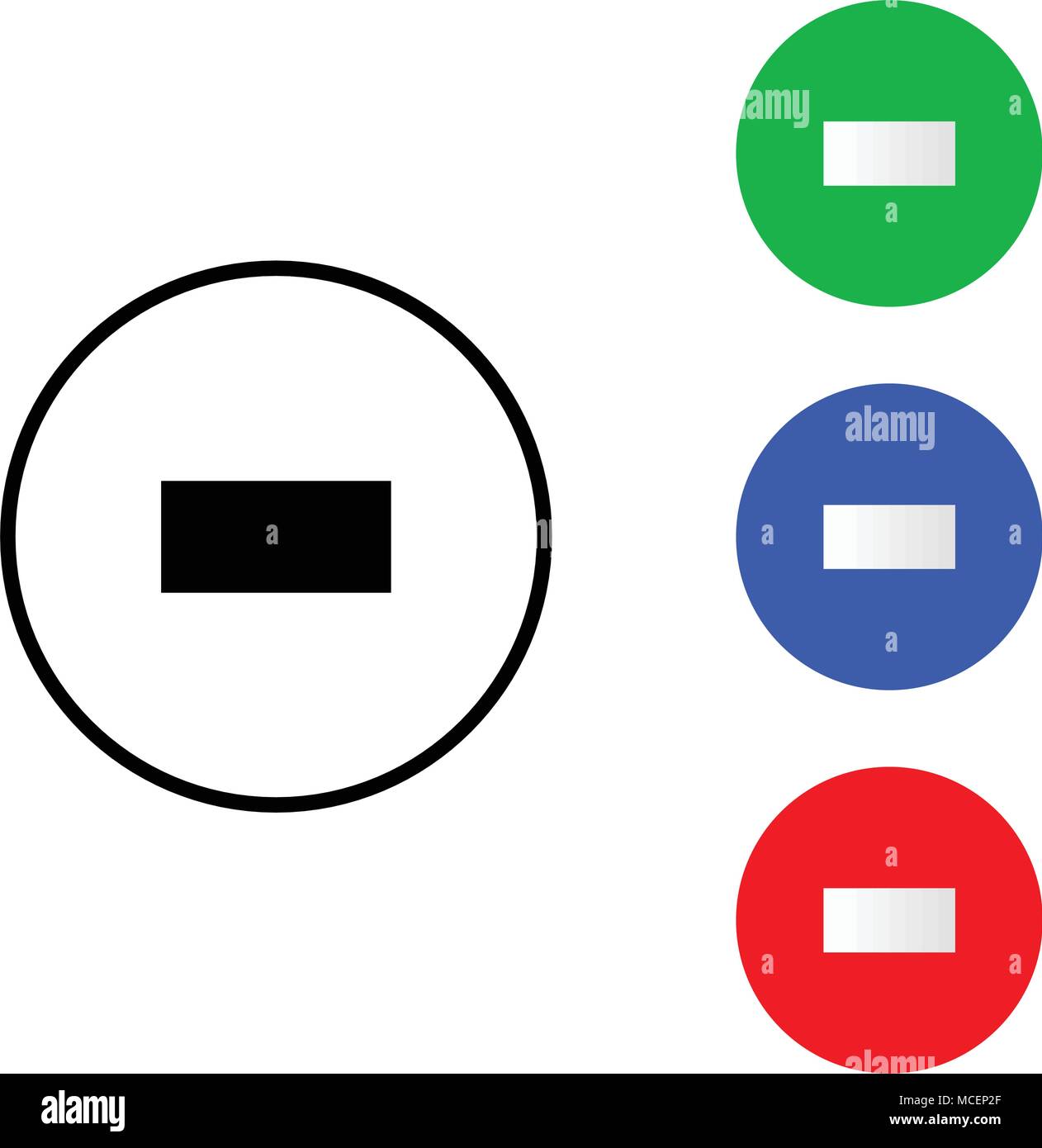 Icona del segno meno. Simbolo di negativo. Round pulsanti colorati Illustrazione Vettoriale