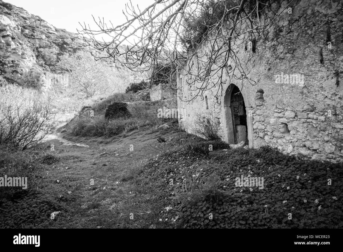 Vista di fort esterno e stonewall, Grecia Foto Stock