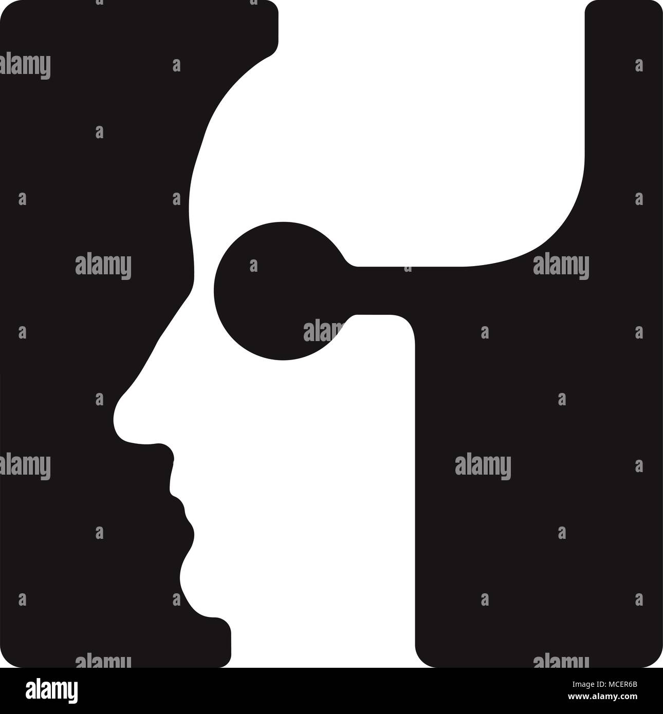 H h Logo logotipo - font inglese lettera maiuscola - il volto umano del robot cyborg, per computer, tema scienza etc, in stile retrò. Illustrazione Vettoriale