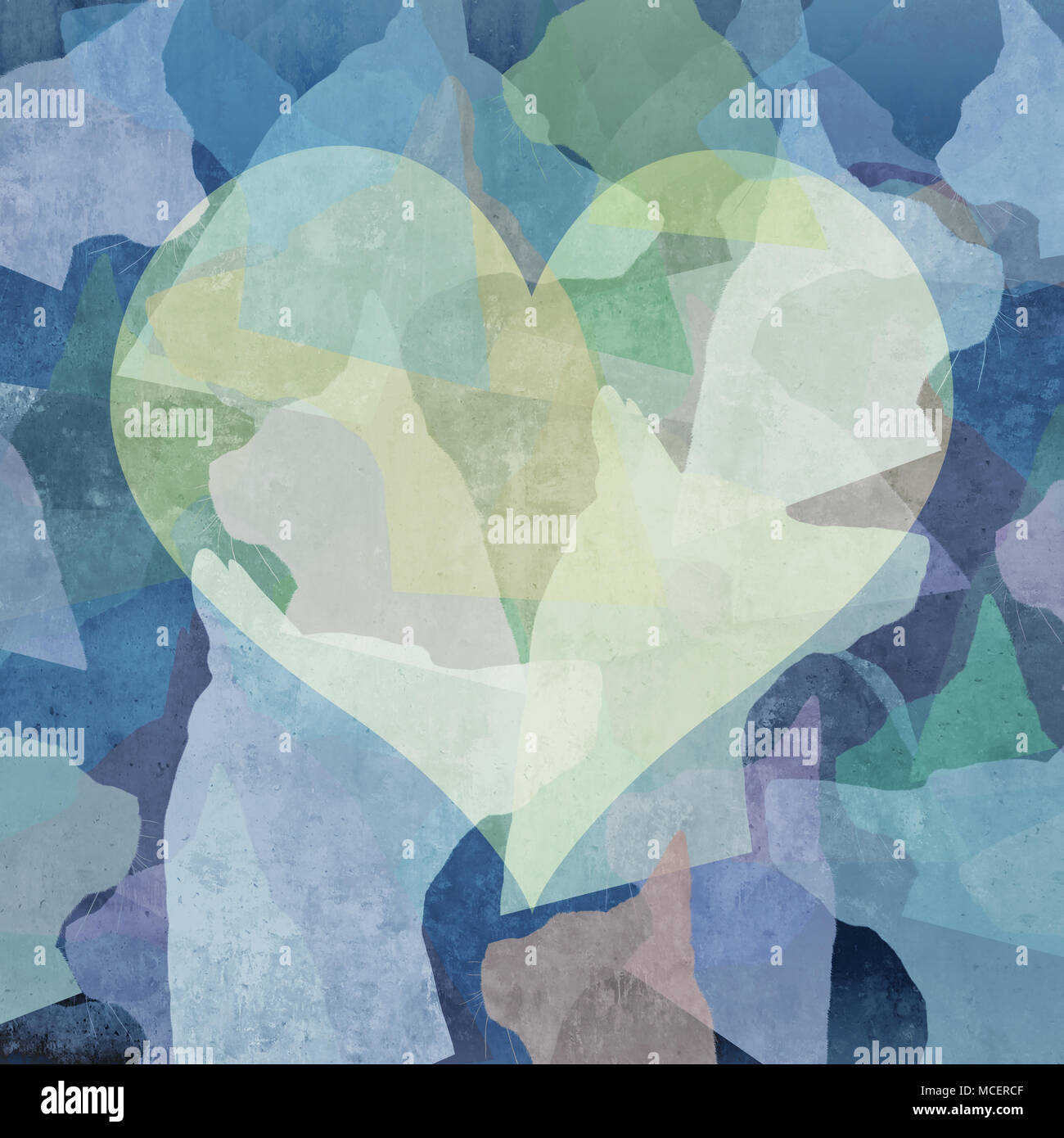 Il Pet amore astratto come la famiglia animali domestici health care sfondo con una forma di cuore come un gruppo di cane e di gatto elementi come un veterinario o il veterinario. Foto Stock