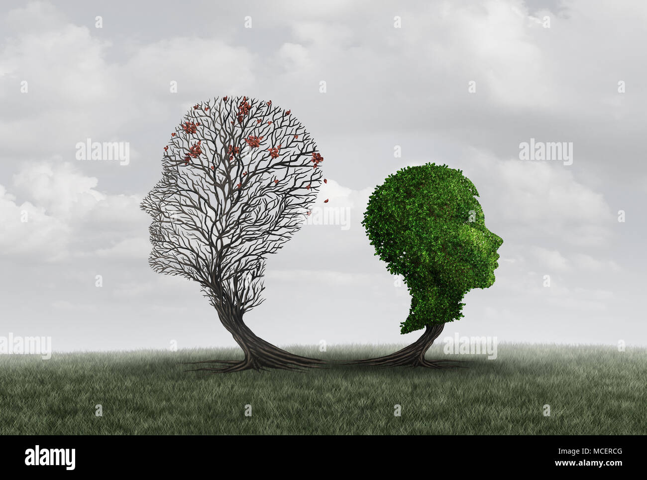 Perdita di genitore o la morte di padre o di madre come un bambino e adulto conformata come un albero come un simbolo di psicologia della genitorialità problemi. Foto Stock