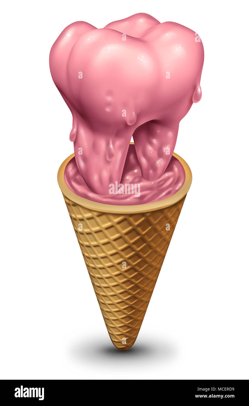La salute dei denti e il cibo come mangiare dolci ricchi di zucchero snack gelati a forma di denti molari simbolo come il simbolo di una cavità dentale e igiene orale. Foto Stock