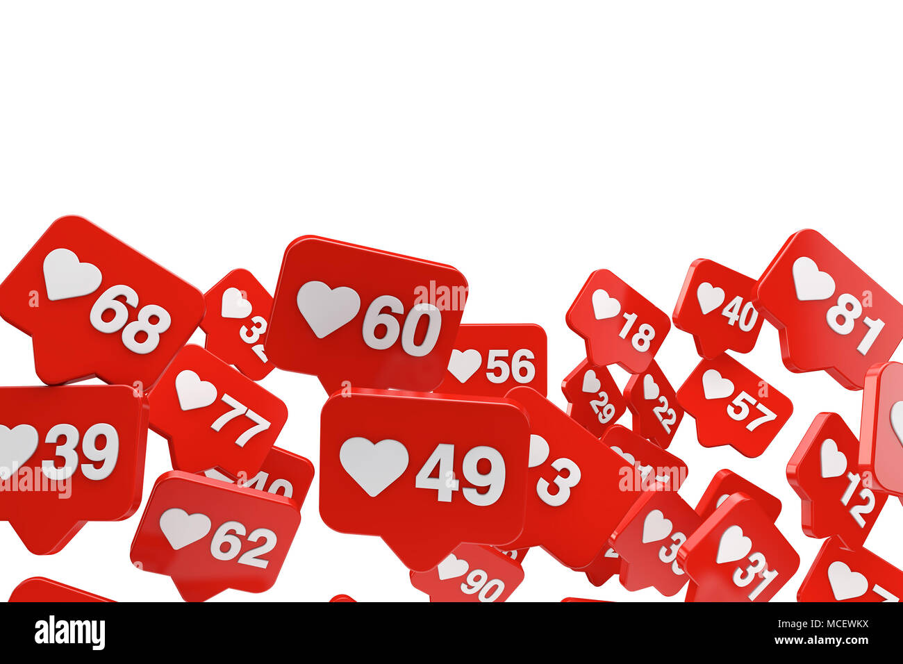 Social media come i contatori di notifica su uno sfondo bianco. Il rendering 3D Foto Stock