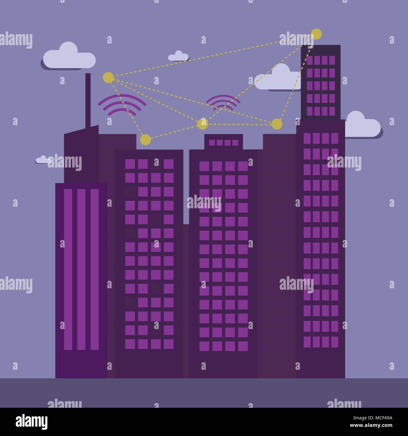 Connessione wi-fi progettazione di città, edifici alti, illustrazione vettoriale EPS10 graphic Illustrazione Vettoriale