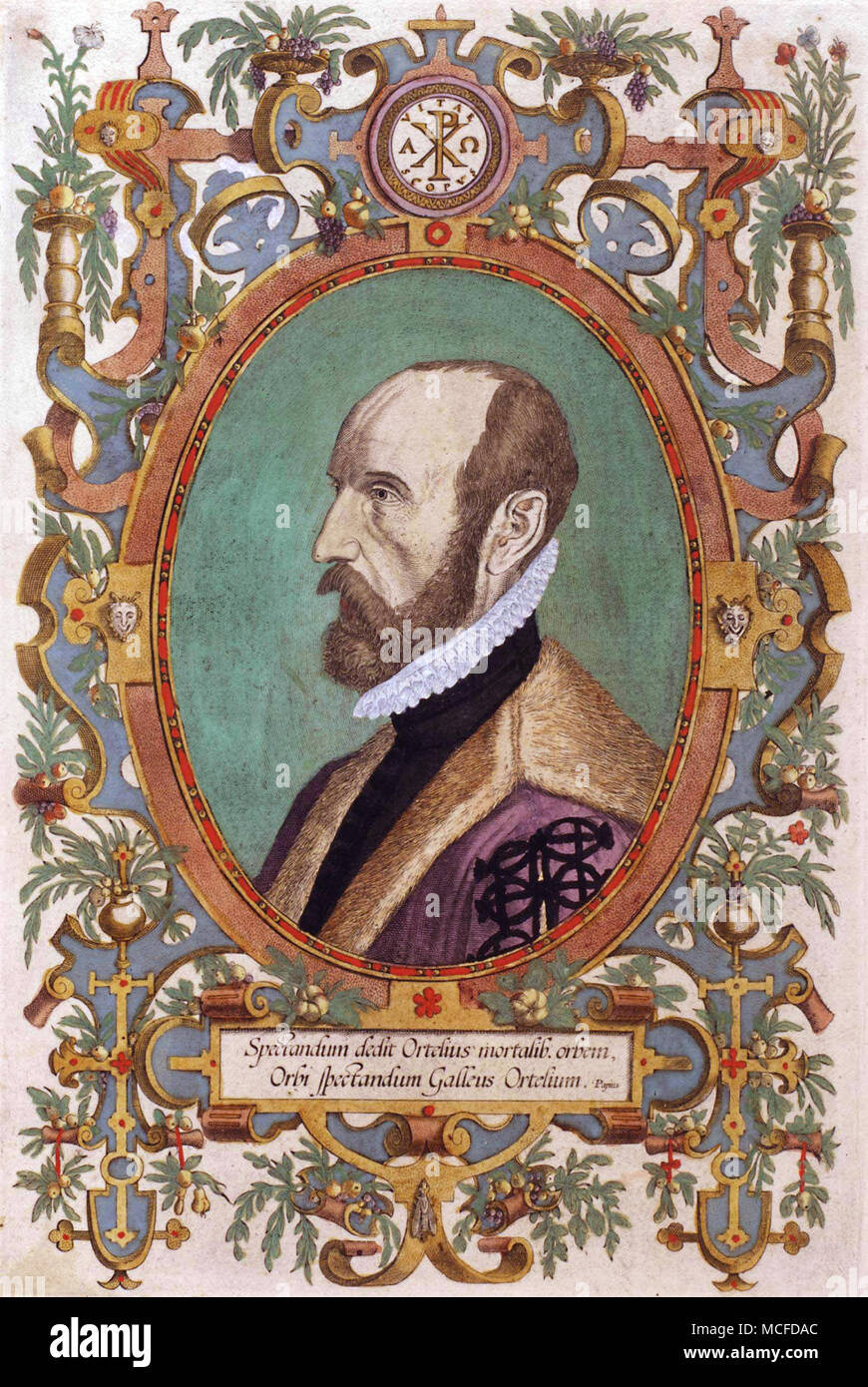 ABRAHAM Ortelius (1527-1598) cartografo fiammingo. Foto Stock