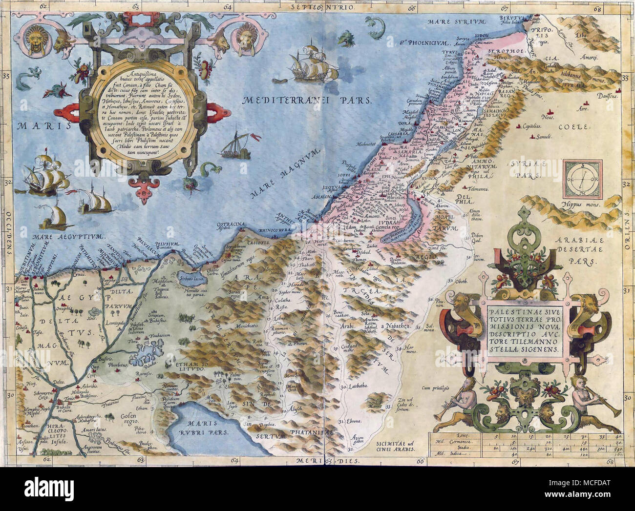 ABRAHAM Ortelius (1527-1598) cartografo fiammingo. Mappa della Palestina 1595 Foto Stock