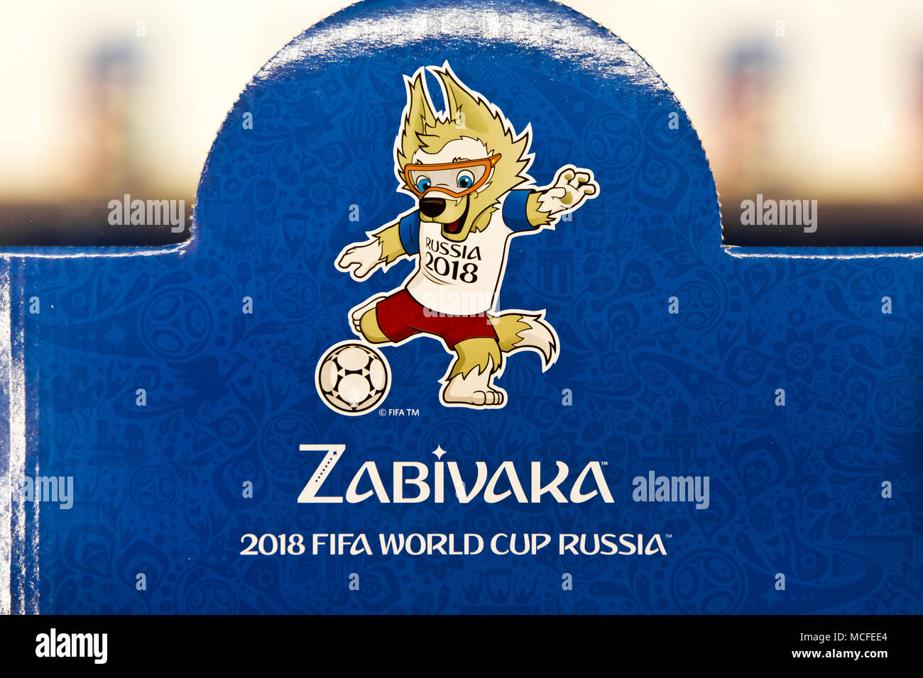 Zabivaka è la mascotte ufficiale della Coppa del Mondo FIFA 2018 Foto Stock