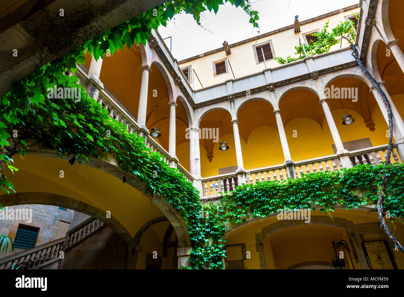 Palau del Lloctinent (tenente palazzo del XVI secolo cortile rinascimentale nel Quartiere Gotico (Barri Gotic), Barcellona, Spagna Foto Stock
