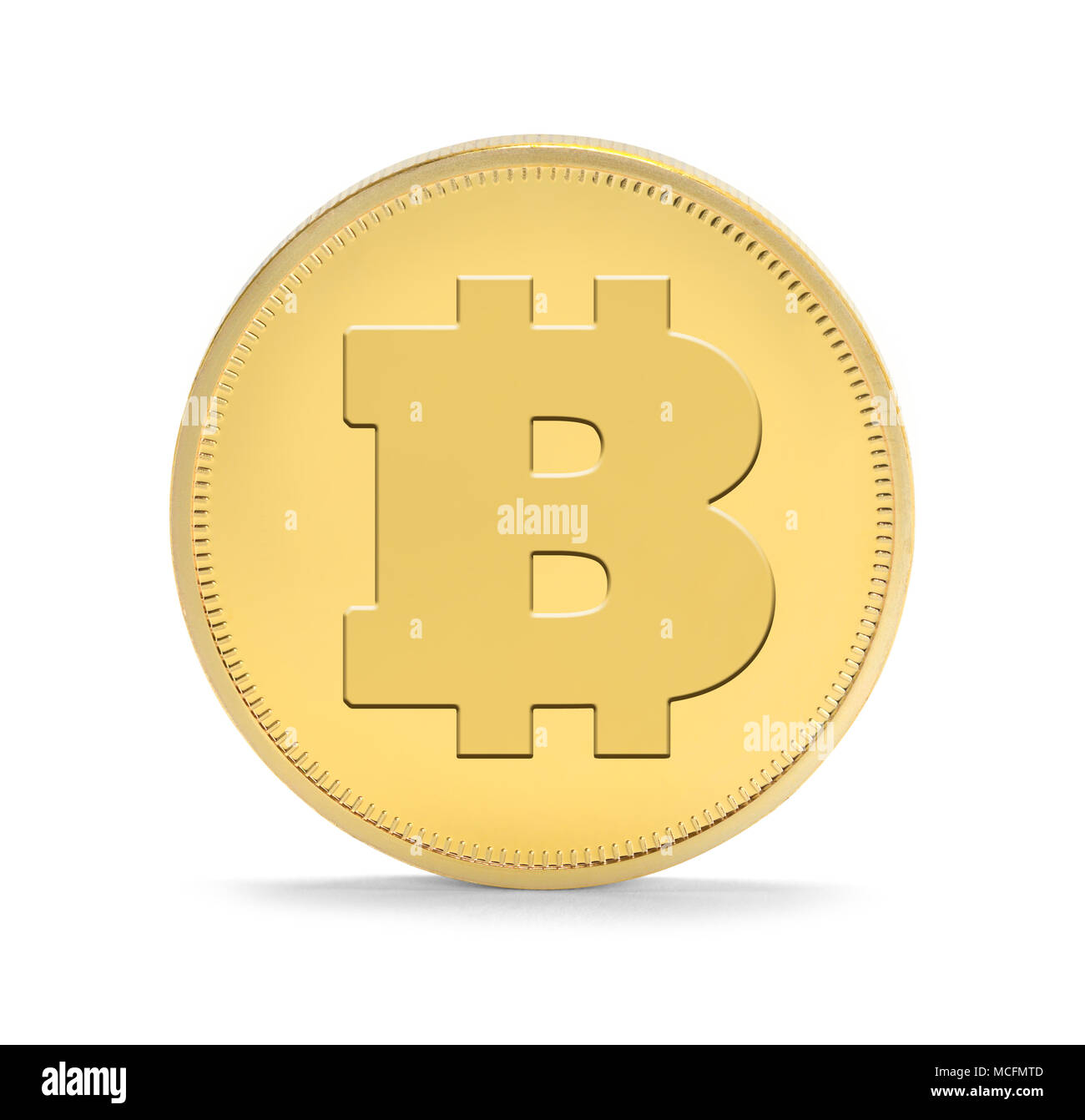 Oro singolo montante Bitcoin isolato su uno sfondo bianco. Foto Stock