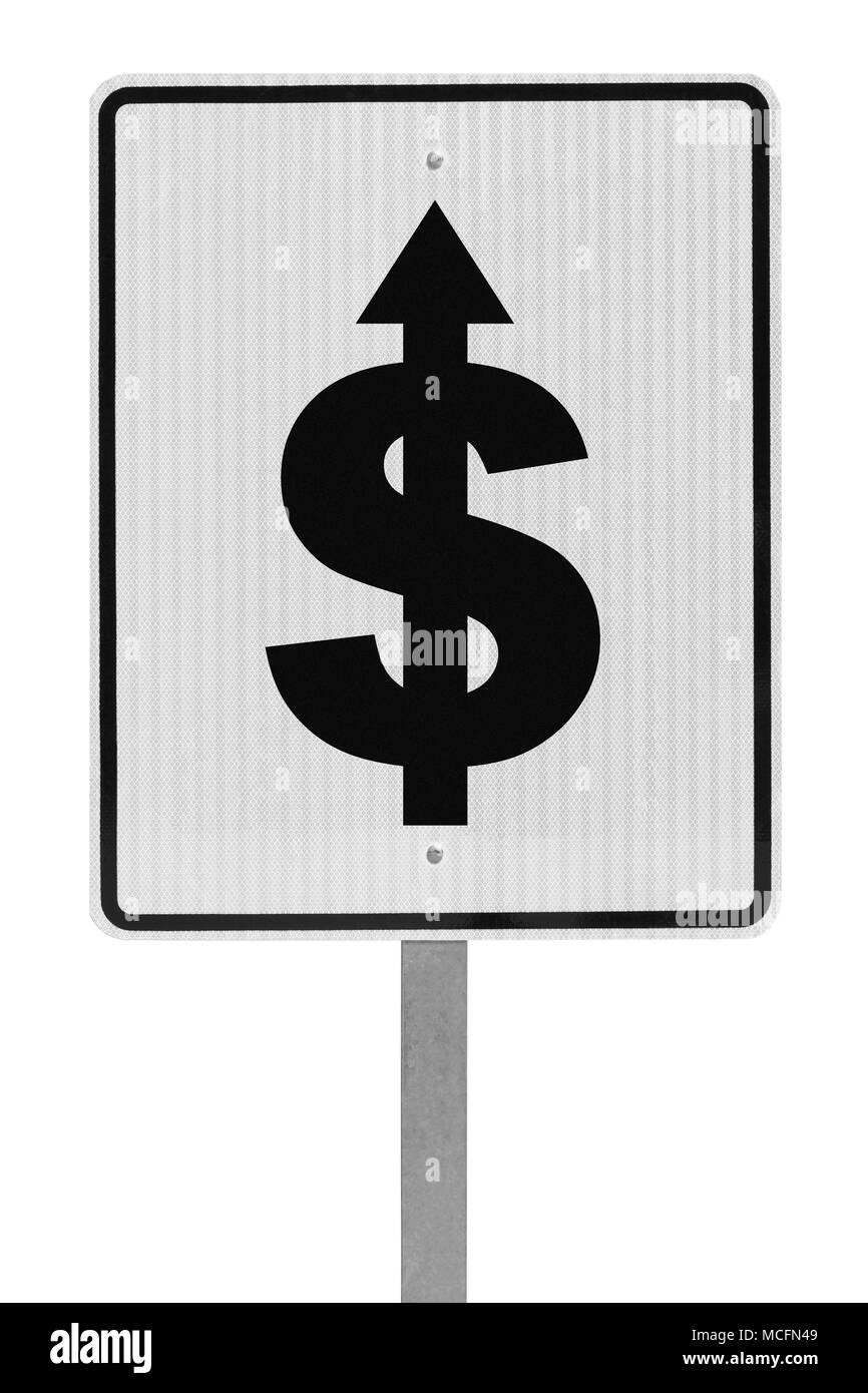 Denaro cartello stradale isolato su sfondo bianco Foto Stock