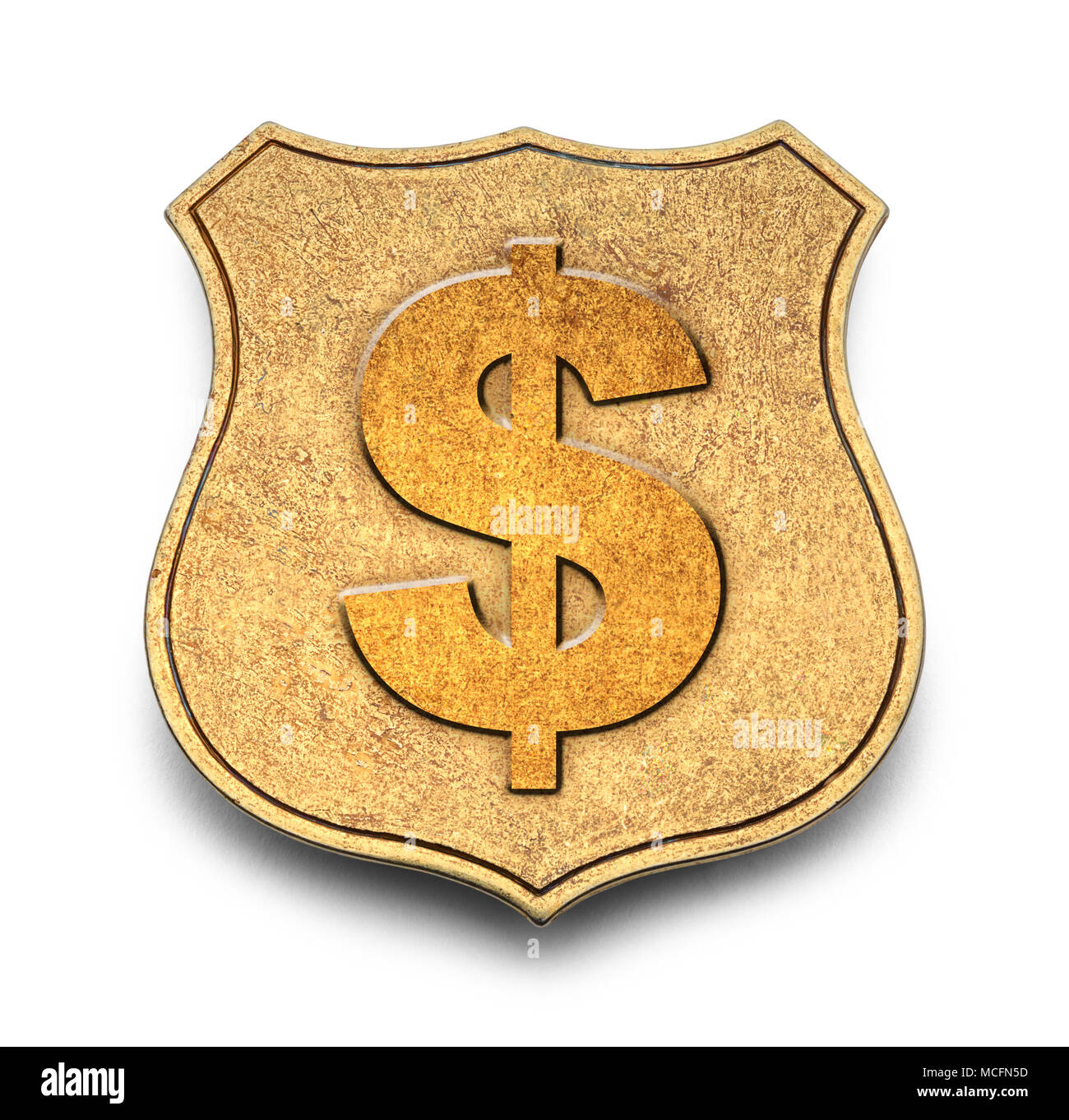 Oro Badge denaro isolato su sfondo bianco. Foto Stock