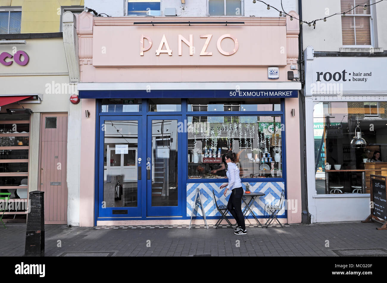 Panzo ristorante pizzeria esterno nel mercato Exmouth, Clerkenwell, Londra UK KATHY DEWITT Foto Stock