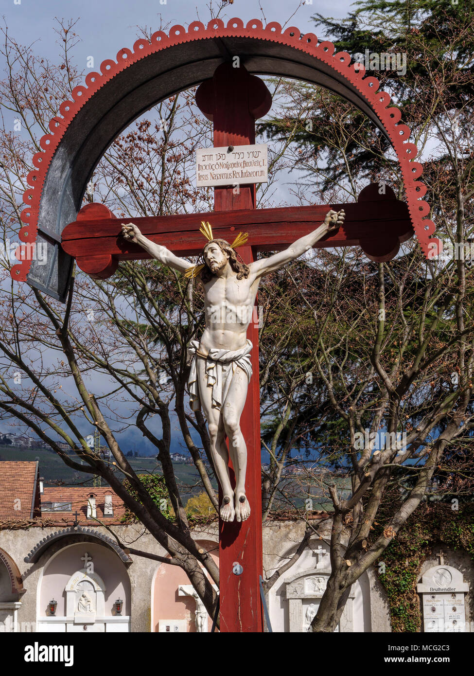 Cimitero, Algund-Lagundo, provincia Bozen-South Tirolo, Italia Foto Stock