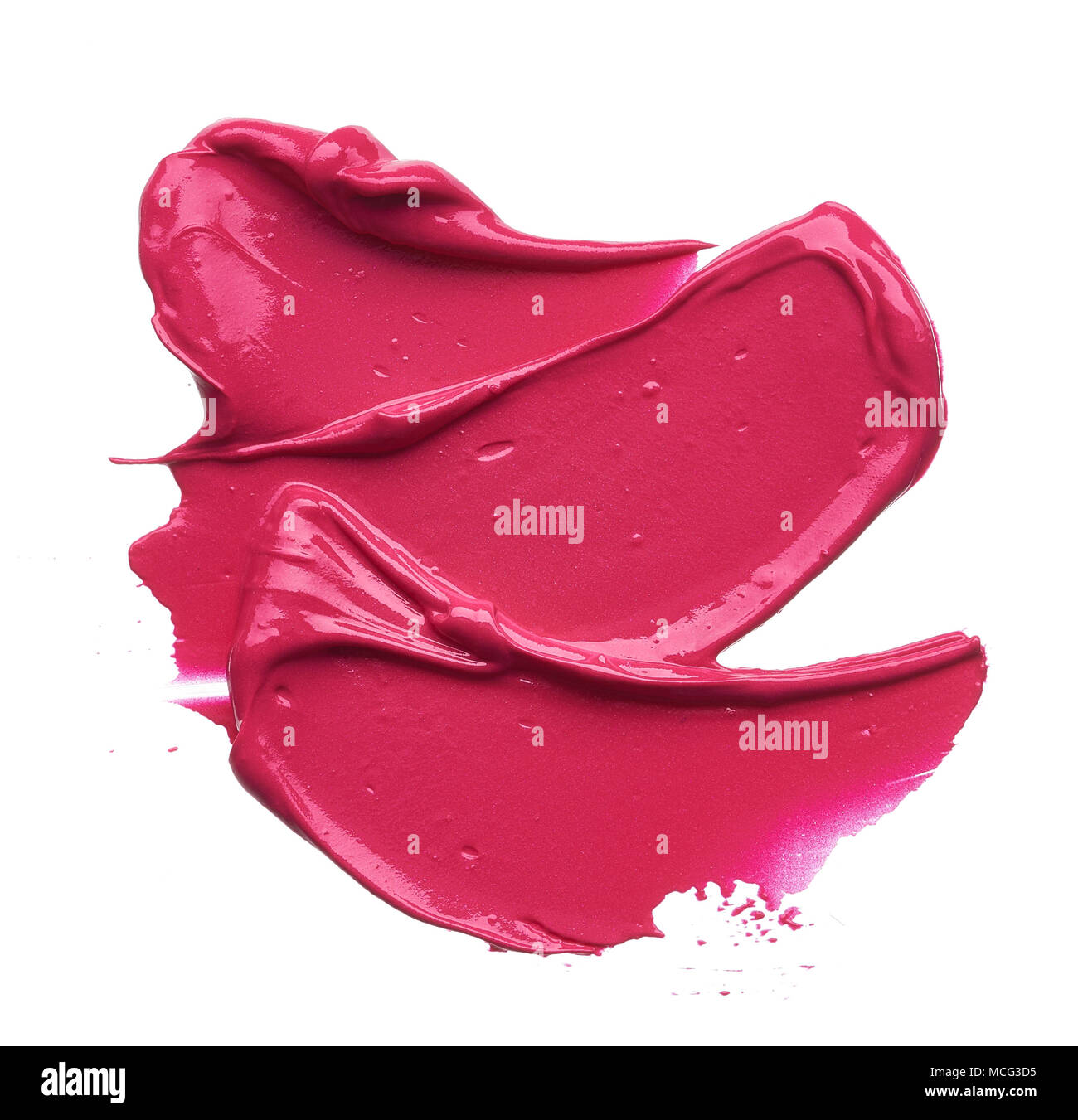 Trucco rosa cospargere di lip gloss isolati su sfondo bianco. Rosa texture di rossetto isolati su sfondo bianco Foto Stock