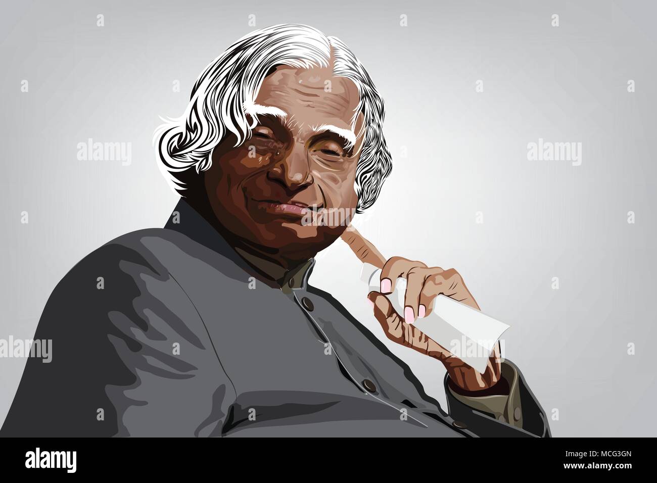 A. P. J. Abdul Kalam(1931 - 2015)undicesimo presidente dell India, Ritratto di Kalam su sfondo grigio. Illustrazione Vettoriale