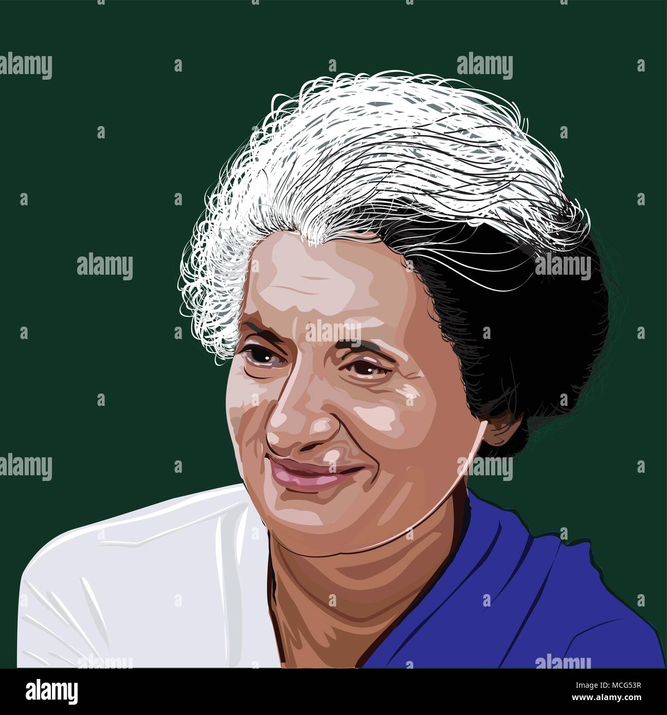Indira Gandhi (1917-1984), uomo politico indiano e la figura centrale del partito del Congresso nazionale indiano. L'ex primo ministro dell'India indipendente. Illustrazione Vettoriale