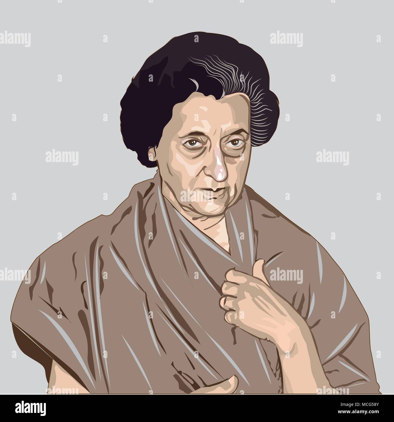 Indira Gandhi (1917-1984), uomo politico indiano e la figura centrale del partito del Congresso nazionale indiano. L'ex primo ministro dell'India indipendente. Illustrazione Vettoriale