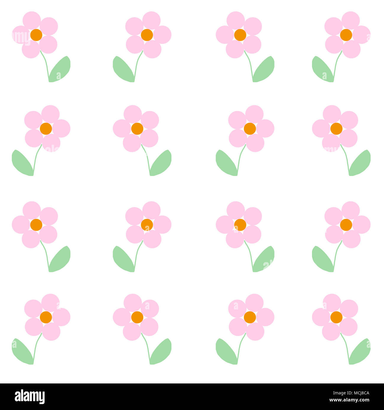 Carino illustrato baby fiori rosa. Stampa semplice per essere utilizzato come una tela, sfondo, sfondo... Disegno infantile con colori pastello. Foto Stock