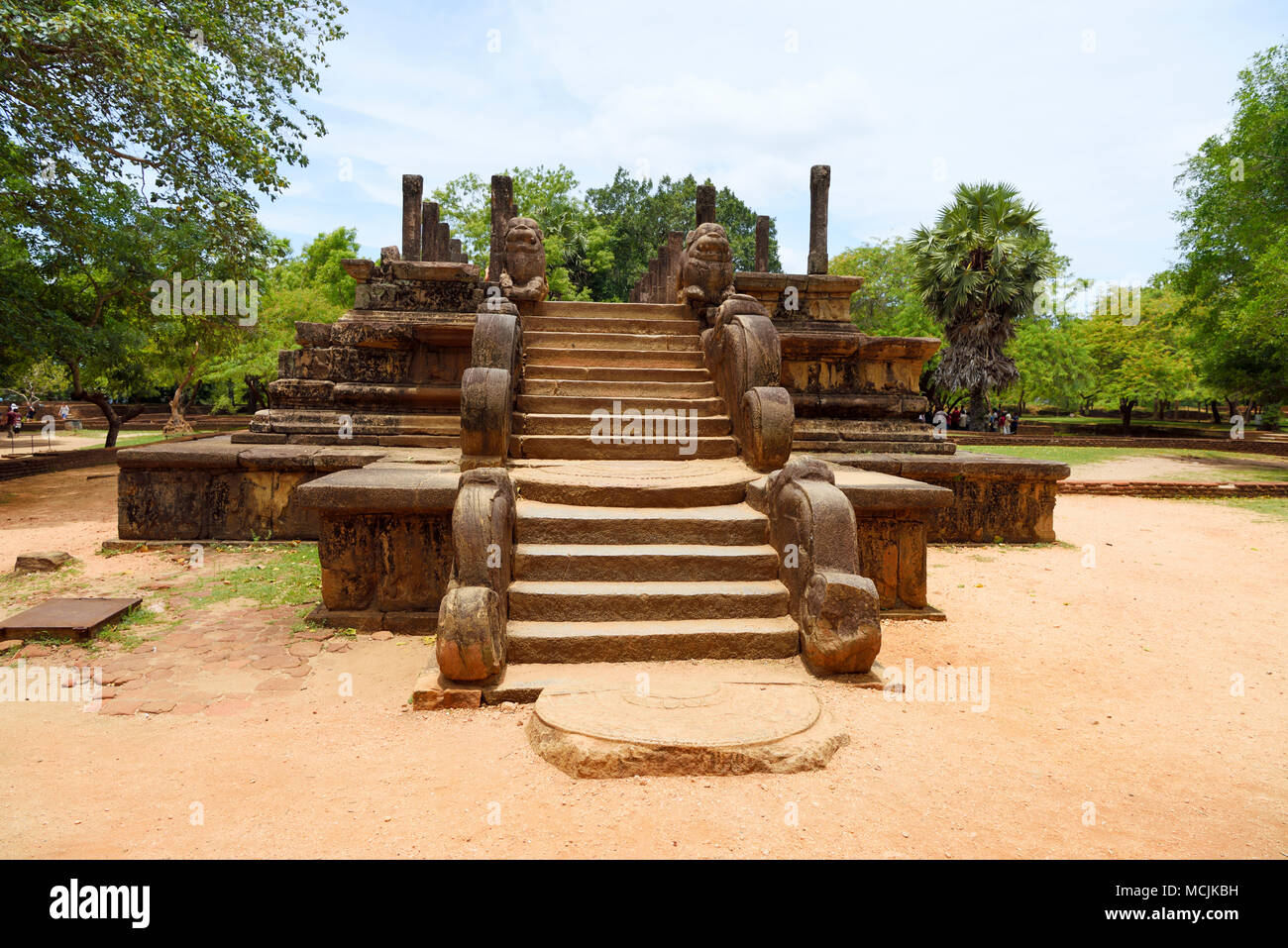 La rovina del Consiglio reale Hall, Polonnaruwa, Nord provincia centrale di Sri Lanka Foto Stock
