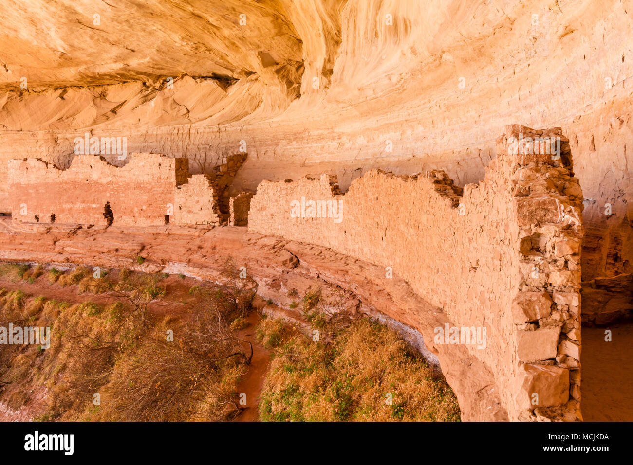 17 o 16 Camera rovina e un ancestrale rovina dei Pueblo in un nord verso l'alcova lungo il fiume San Juan vicino a Bluff, Utah. Foto Stock