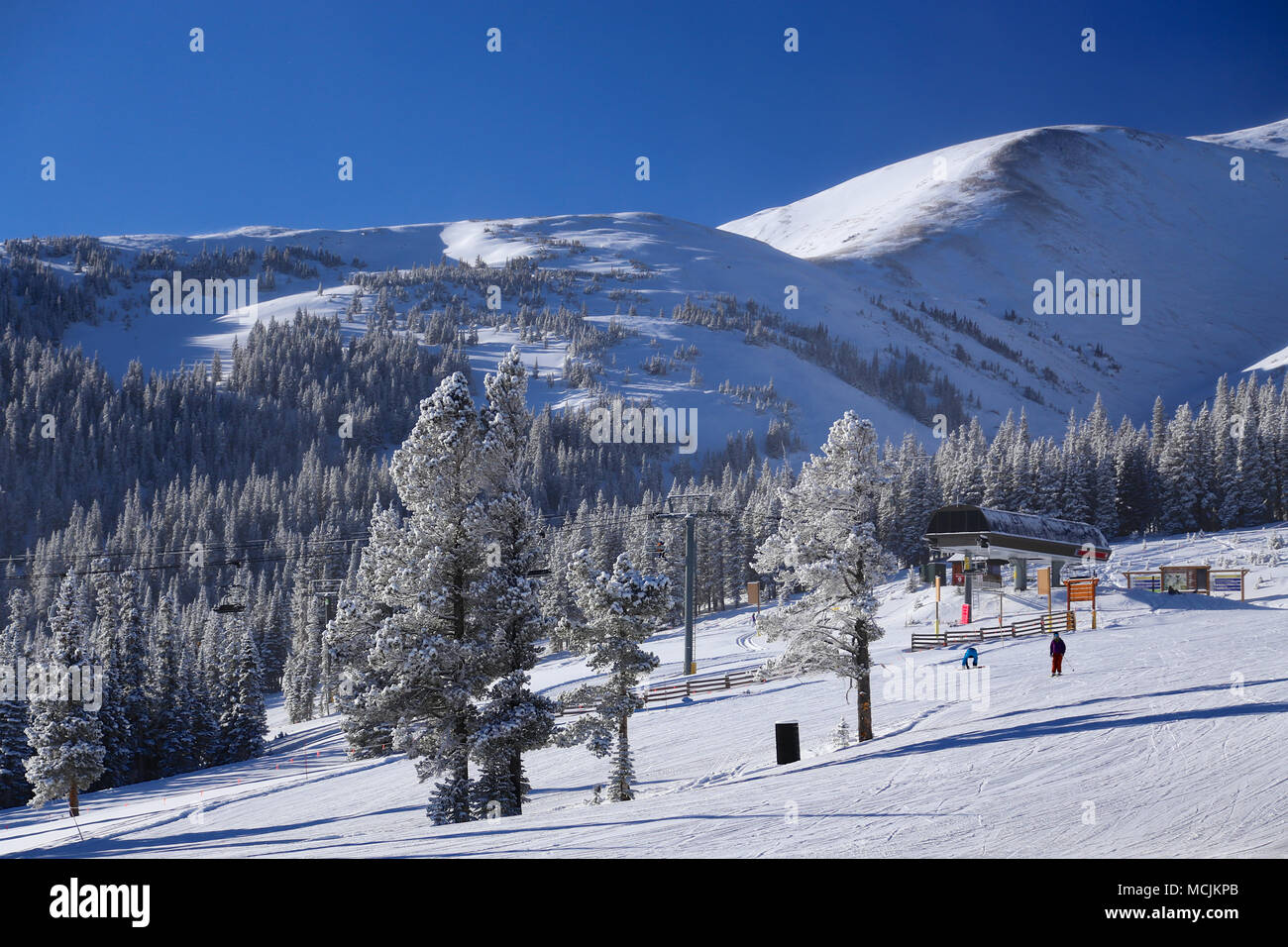 Seggiovia di sci sul picco 9 a Breckenridge Ski Resort in Colorado Montagne Rocciose Foto Stock