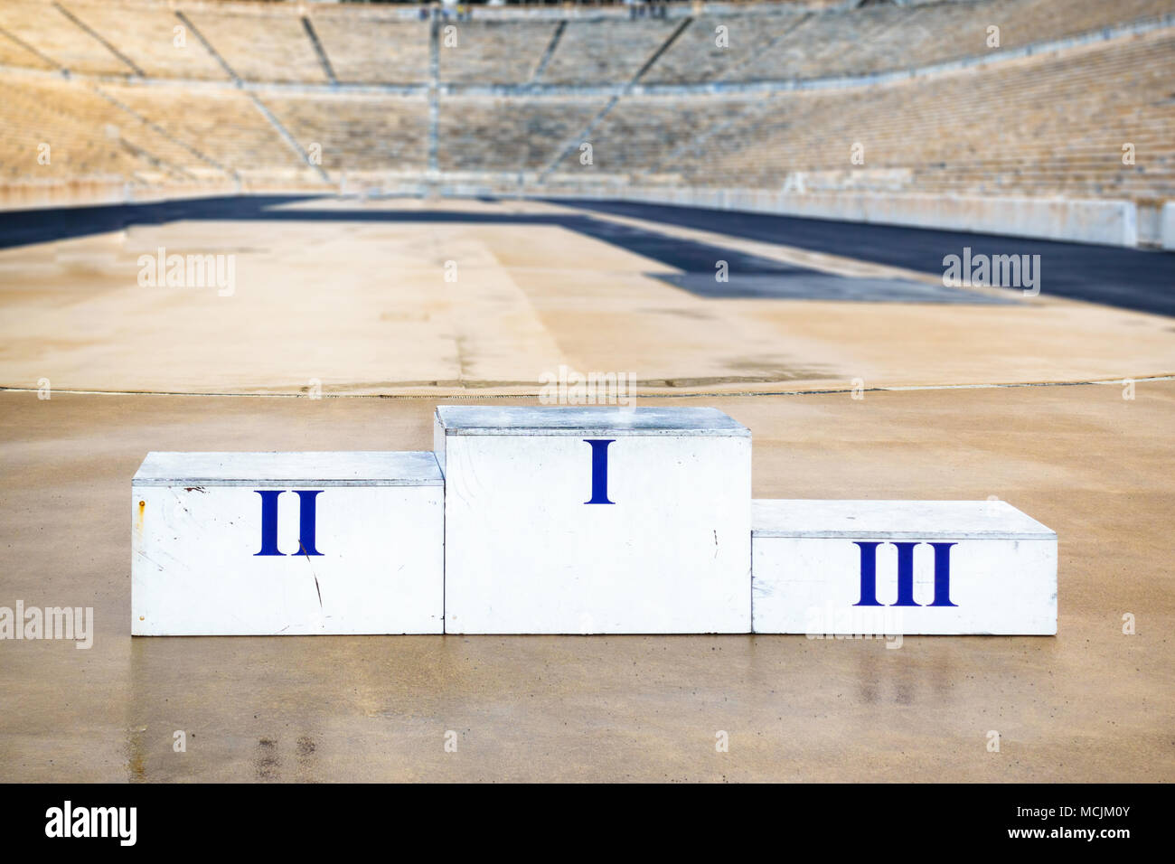 Vincitori podio al Panathinaiko Stadium, Atene, Grecia Foto Stock
