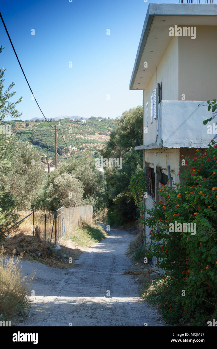 Il vecchio edificio residenziale e paesaggio rurale, Creta, Grecia Foto Stock