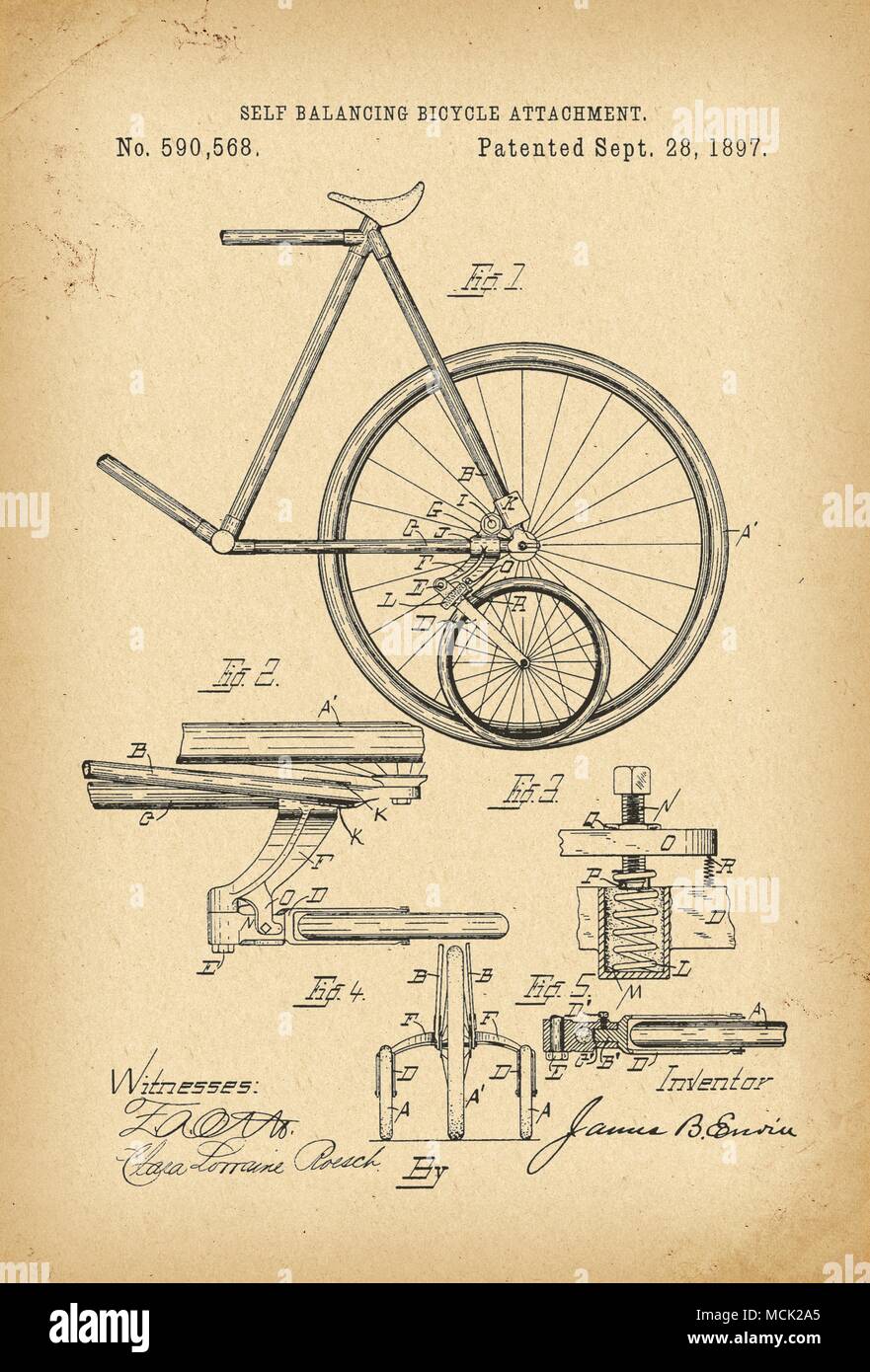 1897 Brevetto bicicletta Velocipede storia trovato Foto Stock