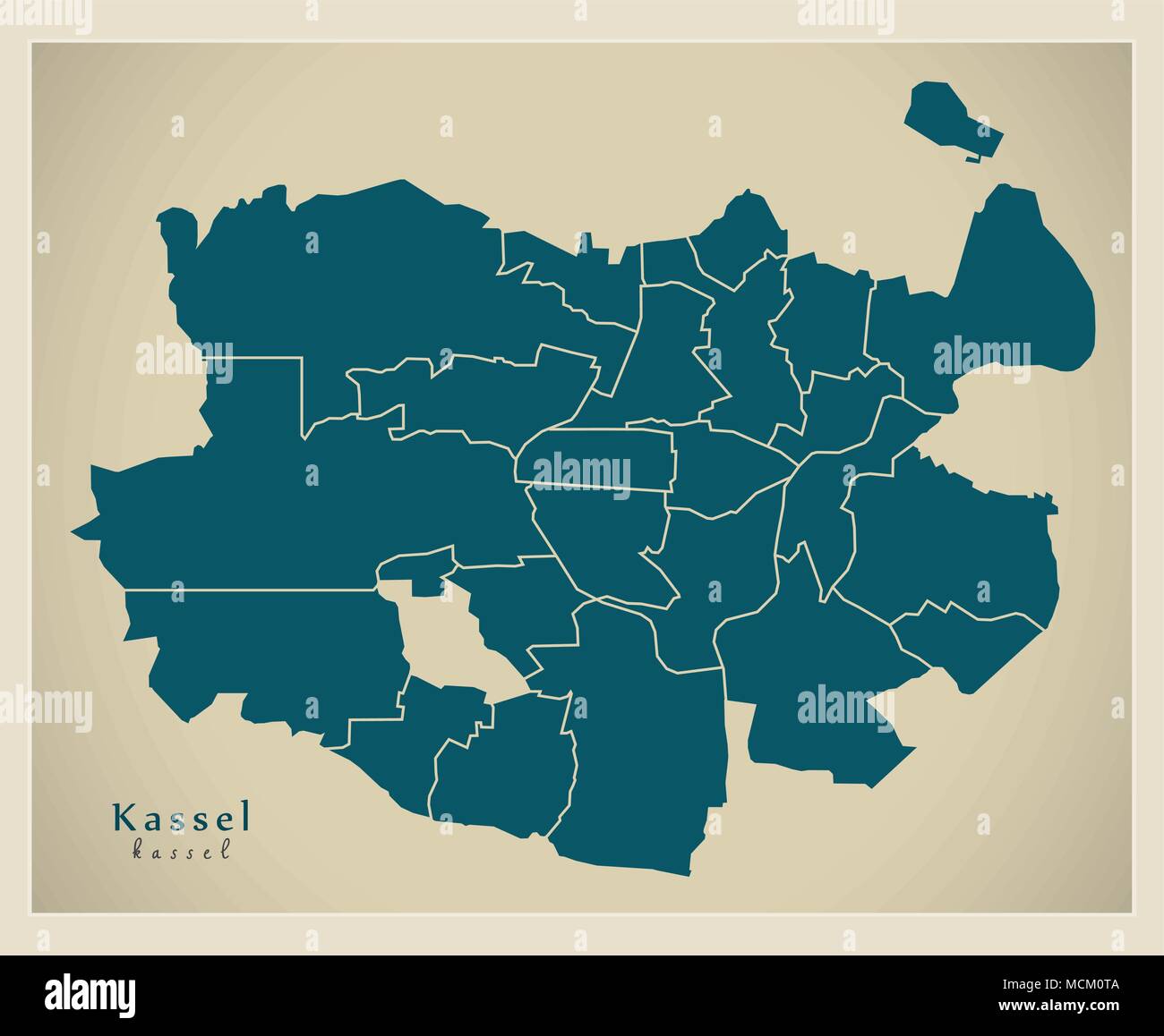 Città moderna mappa - Kassel Città della Germania con il distretto DE Illustrazione Vettoriale