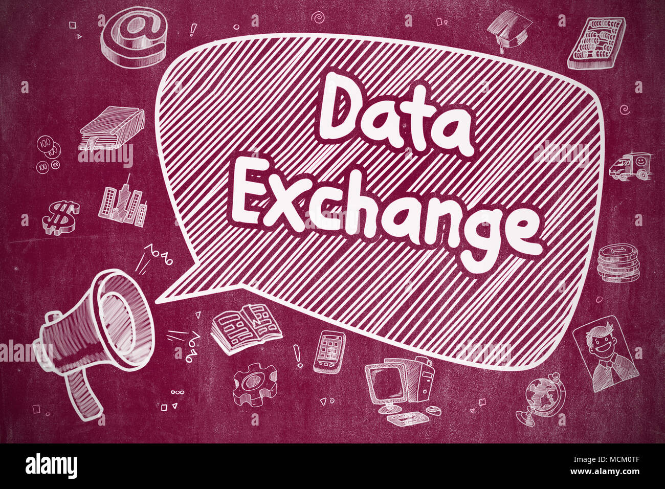 Lo scambio dei dati - Doodle illustrazione sulla lavagna rosso. Foto Stock