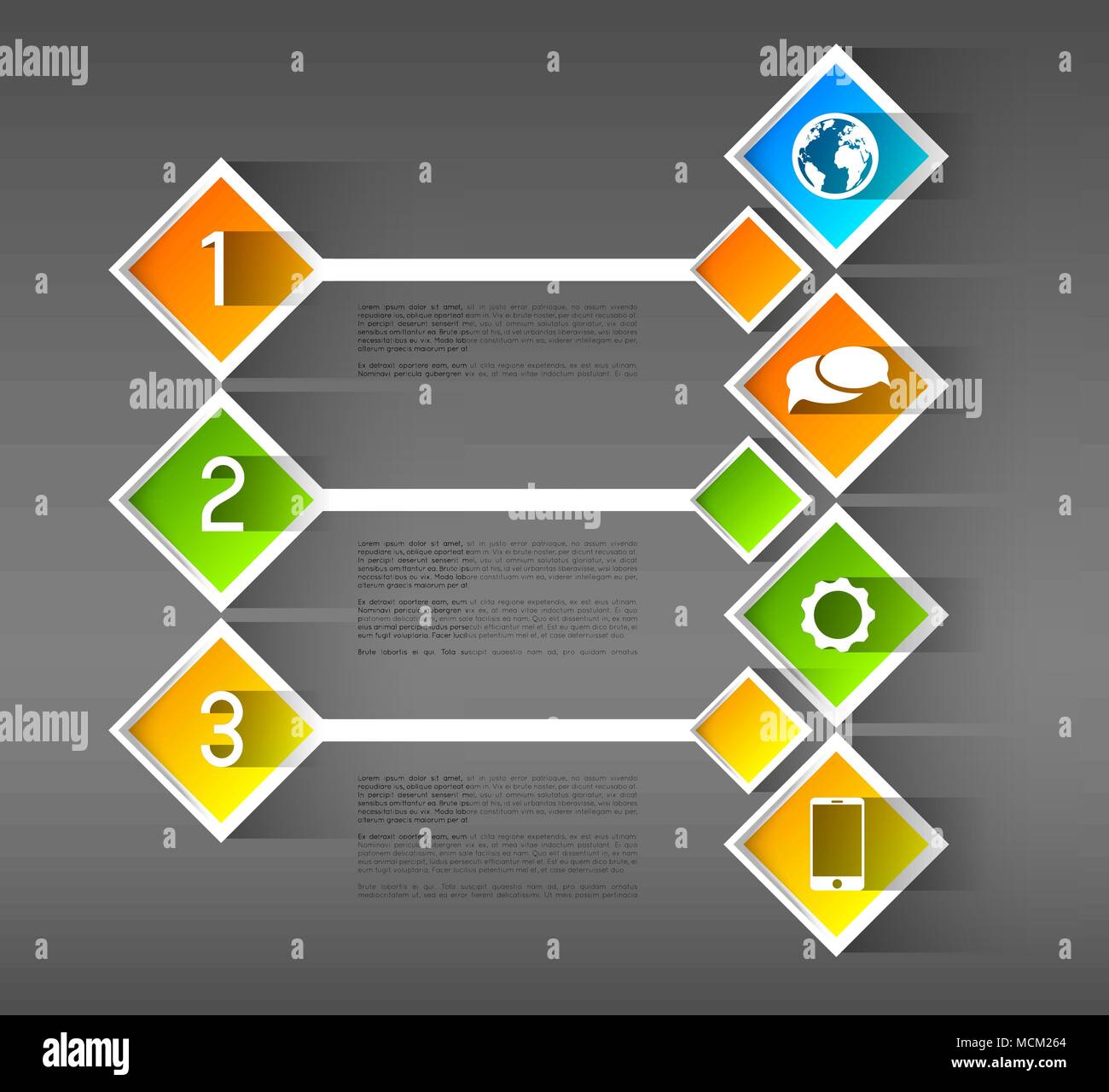 Infografico piazze modello con opzione passi e icone, elemento di design, lungo effetto ombra Illustrazione Vettoriale